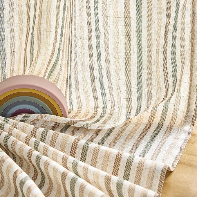 jinchan Linen Curtains 96 inch Green Stripe for Kids Room Grommet 2 Panels | Kids Curtains for Nursery Living Room Bedroom Baby Boys Room,Cute Colorful Ticking Stripe,Cottagecore Rustic,Light Filtering