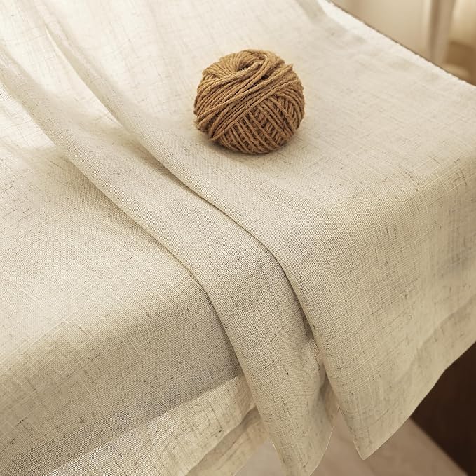 Faux Linen Beige Curtains 120 Inches Long for Living Room Rustic Farmhouse Semi Sheer Burlap Textured Canvas Cloth Curtain Panels Set of 2 Khaki Tan Colored