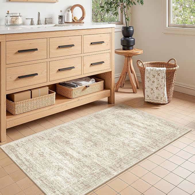 2x4 Rug Runners for Hallways Non Slip,Beige | Washable Rugs for Kitchen,Entryway,Bedroom,Bathroom,Nursery Room,Thin,Soft Runner Rug,Stain Resistant Indoor Carpet