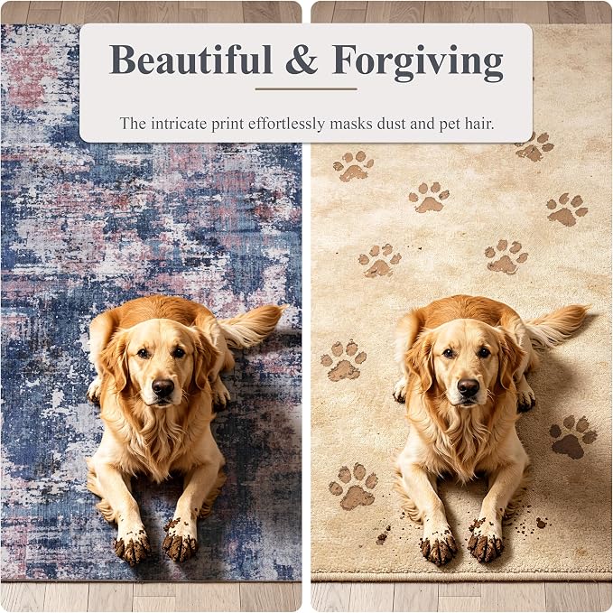 Sasttie 2x10 Soft Runner Rug for Entryway, Modern Abstract Washable Carpet for Hallway, Kitchen and Laundry Room, with Non-Slip Backing, Pink and Blue