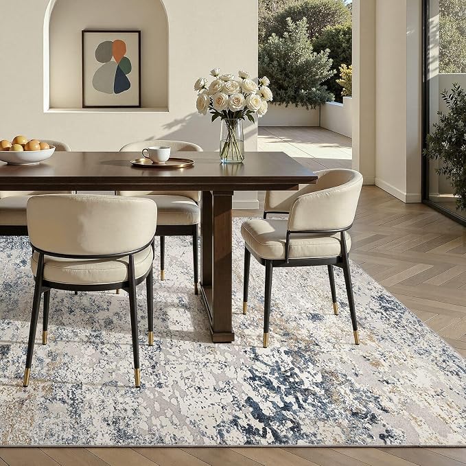 DMOYEST Area Rug Living Room Rugs - 6x9 Abstract Large Soft Indoor Washable Rug Neutral Modern Low Pile Carpet for Bedroom Dining Room Farmhouse Home Office - Beige Blue