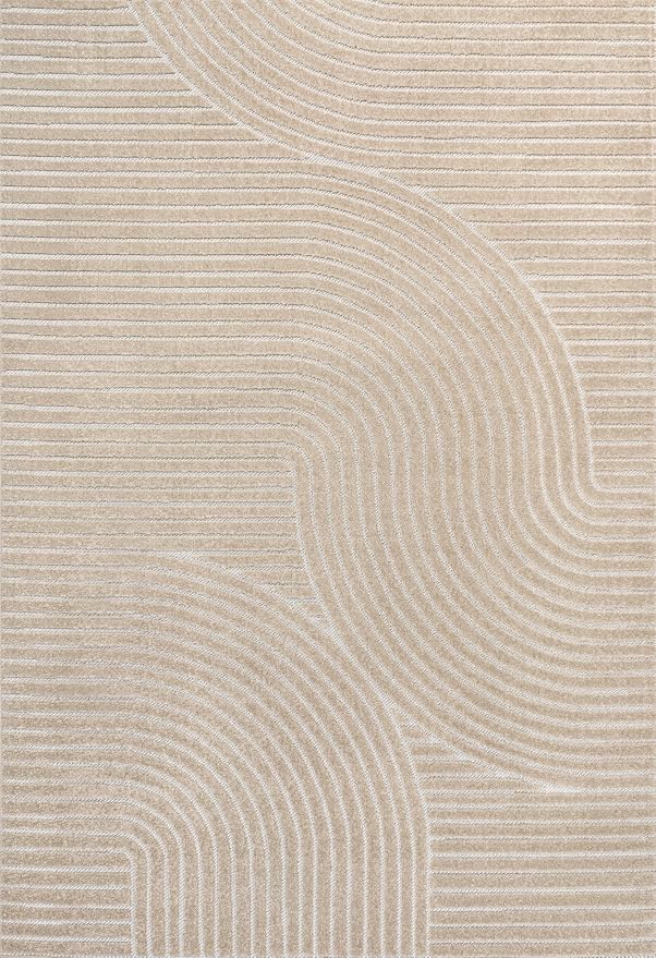 JONATHAN Y Hallie High-Low Curve Beige/Cream 8x10 Indoor/Outdoor Area Rug, Minimalist, Japandi, Geometric, Pet Friendly, for Patio, Backyard, Living Room, Bedroom, Office, Hose-Washable (SCN100D-8)