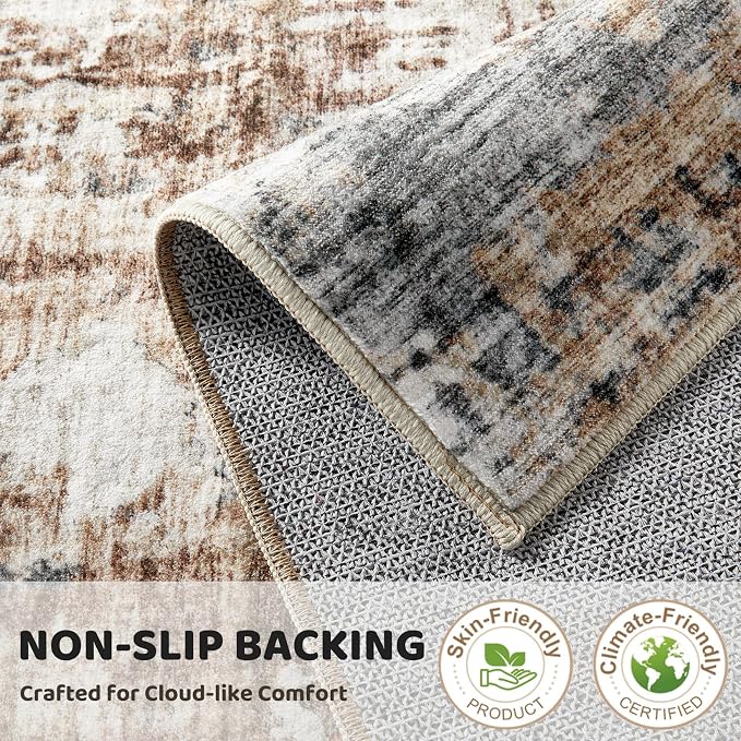 DMOYEST Square Area Rug Living Room Rugs - 8x8 Washable Large Soft Indoor Neutral Modern Abstract Low Pile Rug Carpet for Bedroom Dining Room Farmhouse Home Office - Grey Brown