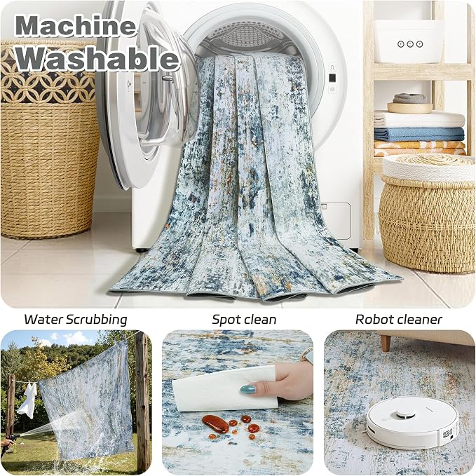 10x14 Area Rugs Living Room Rug Modern Abstract Neutral Washable Rugs Non Slip Soft Carpet Large Area Rug Low Pile Stain Resistant Non Shedding for Bedroom Nursery Dining Room Home Office Sage Green
