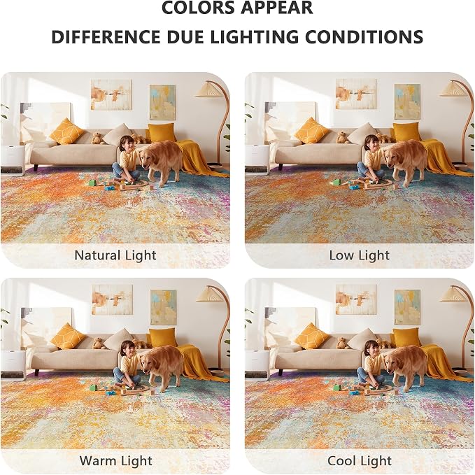 8x10 Area Rugs, Abstract Modern Ultra Soft Washable Rug, Non Slip Carpet with Rubber Back Stain Resistance Rugs for Living Room, Bedroom, Dining Room Decor(Starlight)