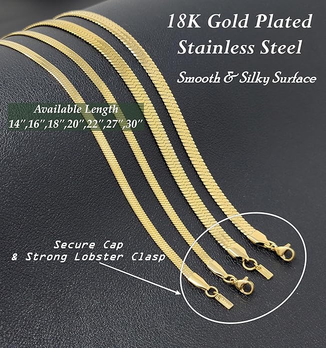 Herringbone Chain 316L Stainless Steel 14,16,18,20,22,24,27,30 inches Necklace for Men and Women in Gold, Silver Tone