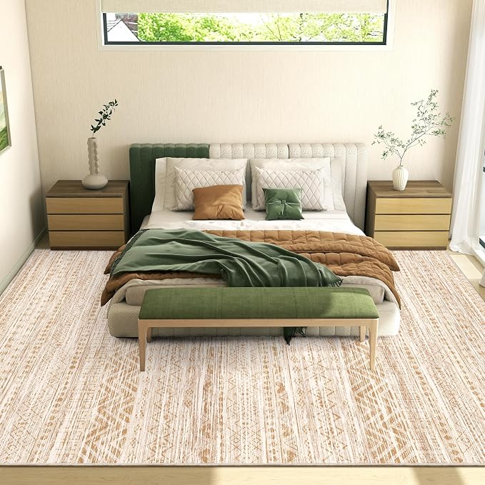Miukiki 8x10 Area Rug for Living Room Moroccan Washable Rugs Non Slip Indoor Floor Carpet Foldable Large Soft Area Rug for Dining Room Bedroom with Low Pile(Beige,8'x10')