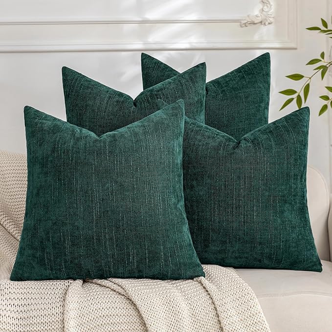 Set of 4 Soft Textured Decorative Throw Pillow Covers 24x24 Inch Cozy Farmhouse Cushion Cover Square Accent Pillow Cases for Bed Couch Sofa Living Room, Dark Teal