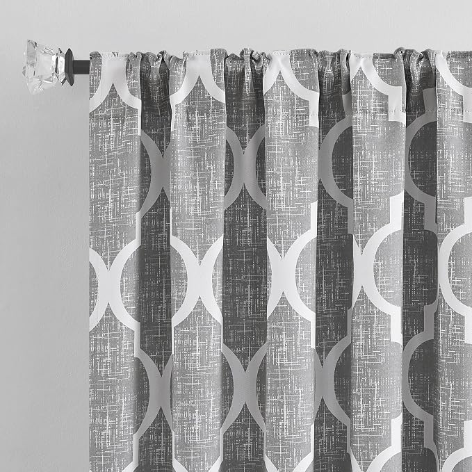 Beauoop Moroccan 100% Blackout Curtains Bedroom Grey 50x84 2 Panels | Geometric Room Darkening Drapes for Living Room 84 Inch Long Thermal Insulated Soundproof Lattice Window Treatment Rod Pocket