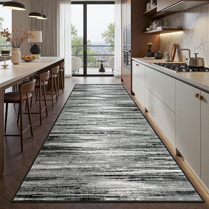 2'6 x 10' Runner Rug Non Slip,Washable Kitchen Rugs,Black | 10 ft Runner Rug for Hallway,Entryway,Bedroom,Bathroom,Living Room,Thin,Soft, Long Rug,Stain Resistant Indoor Carpet