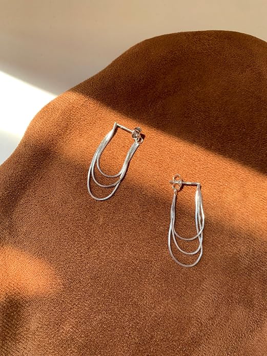 Tassel Earrings for Women Gold Plated Silver Chain Earrings Dainty Minimalist Dangle Drop Studs