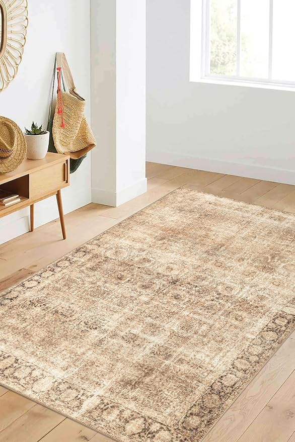 Keen Home Design 48"x72" Rug - Machine Washable Area Rug with Non-Slip Backing, Ideal for Living Room, Dining Room, Bedroom - Vintage, Easy Clean, Durable, Low Pile - (4' x 6')