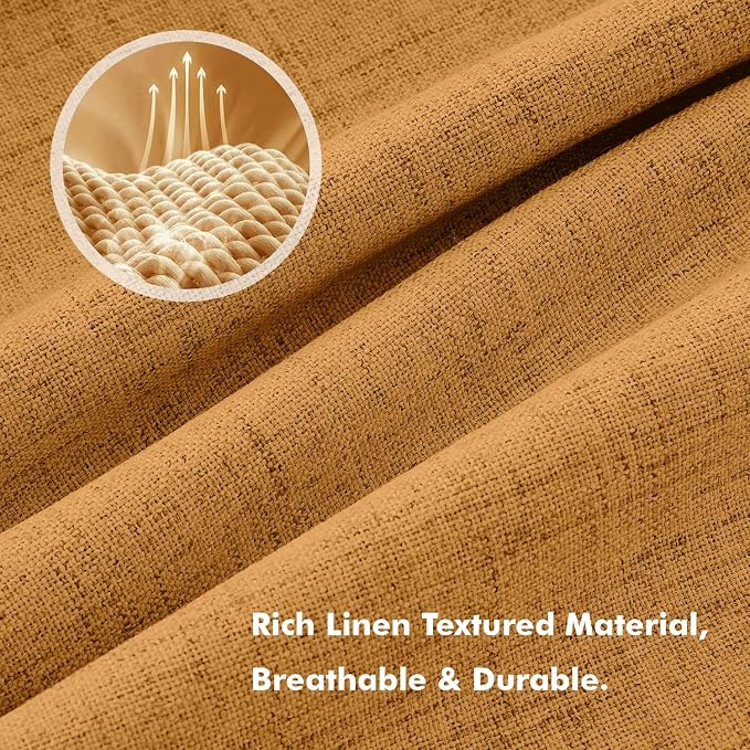 MIULEE Fall 100% Blackout Linen Curtains 42" x 84" Mustard Yellow 2 Panels | Thermal Insulated, Room Darkening Drapes for Bedroom Living Room, Back Tab Rod Pocket Pinch Pleated, Solid Luxury Decor