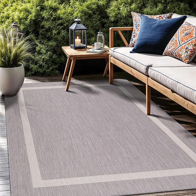 Luul Home Bordered Outdoor Rug 10x14 Washable Outside Carpet for Indoor Patio Porch Waterproof Easy Cleaning Non Shedding Area Rugs Gray 10 x 14
