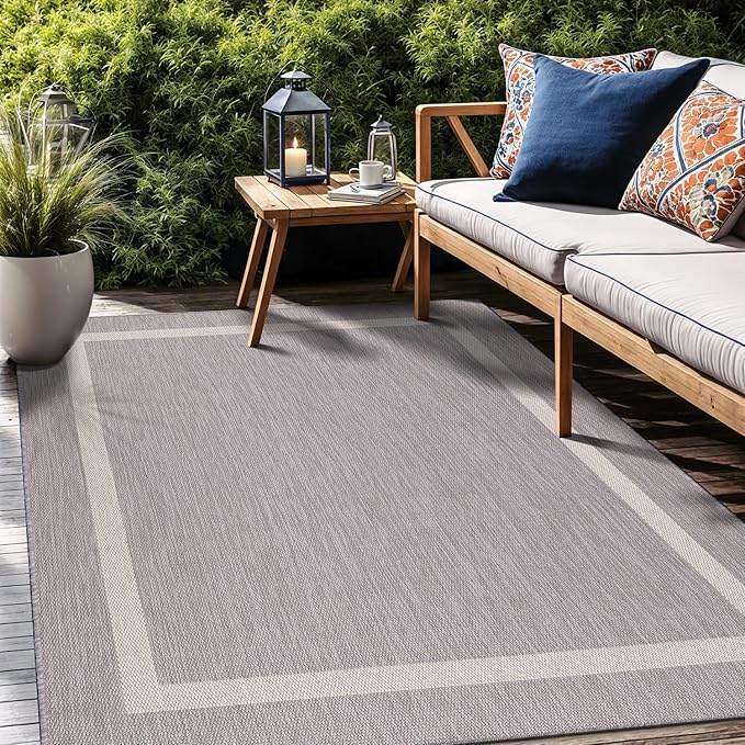 Luul Home Bordered Outdoor Rug 6x9 Washable Outside Carpet for Indoor Patio Porch Waterproof Easy Cleaning Non Shedding Area Rugs Gray 6 x 9