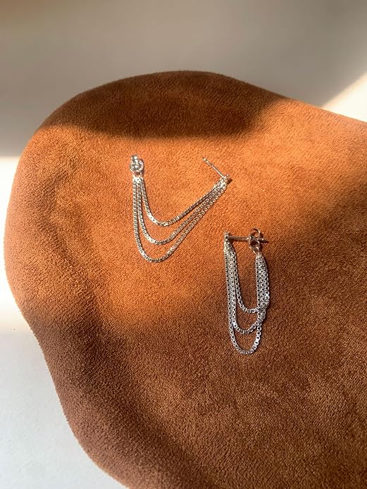 Tassel Earrings for Women Gold Plated Silver Chain Earrings Dainty Minimalist Dangle Drop Studs