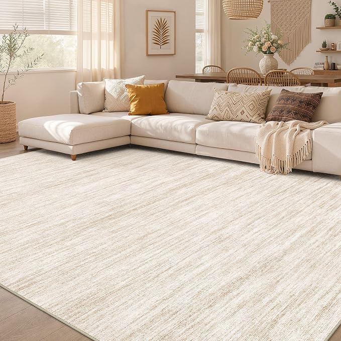 Nakagishi 6X8 Area Rugs Living Room: Washable Large Vintage Rug Neutral Non-Slip Soft Stain Resistant Indoor Carpet for Bedroom Nursery Dining Room Office Playroom - Beige