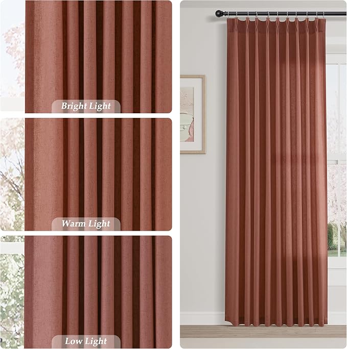 Aersas Canyon Rose Pinch Pleated Linen Curtains 72 Inch Length 2 Panels for Living Room Bedroom Semi Sheer Window Curtain Boho Neutral Back Tab Pinch Pleat Drape with Hooks 40x72