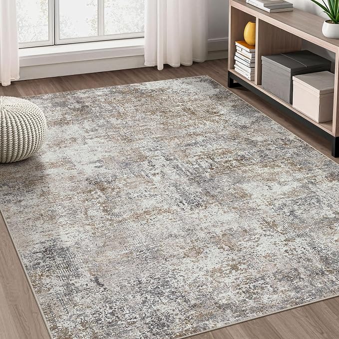DMOYEST Area Rug Living Room Rugs - 5x7 Abstract Large Soft Indoor Washable Rug Neutral Modern Low Pile Carpet for Bedroom Dining Room Farmhouse Home Office - Brown/Grey/Black