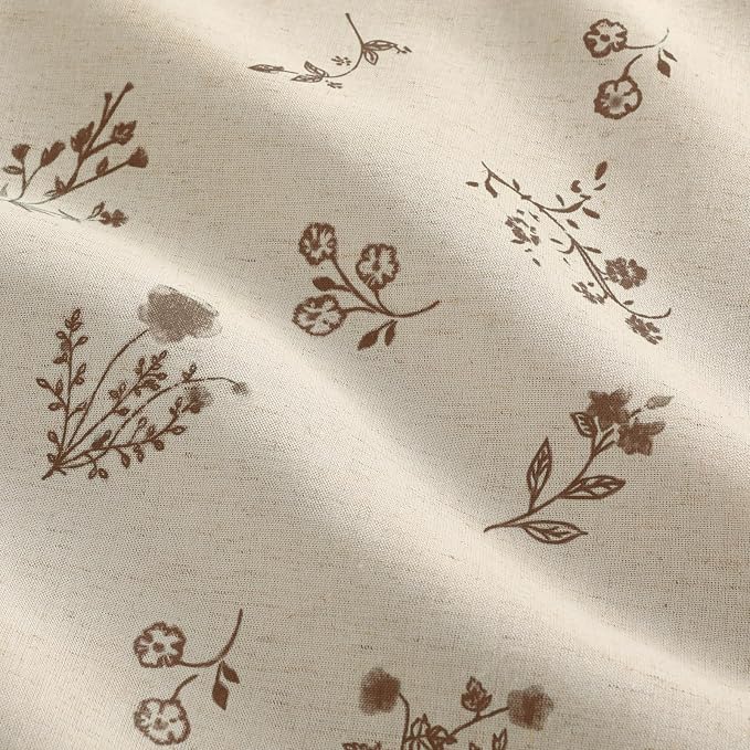 Boho Floral Spring 100% Blackout Curtains 84 Inch Length 2 Panels Set, Linen Texture Farmhouse Curtains with Beige Tassel for Living Room Bedroom, Vintage Rustic Rod Pocket,Brown