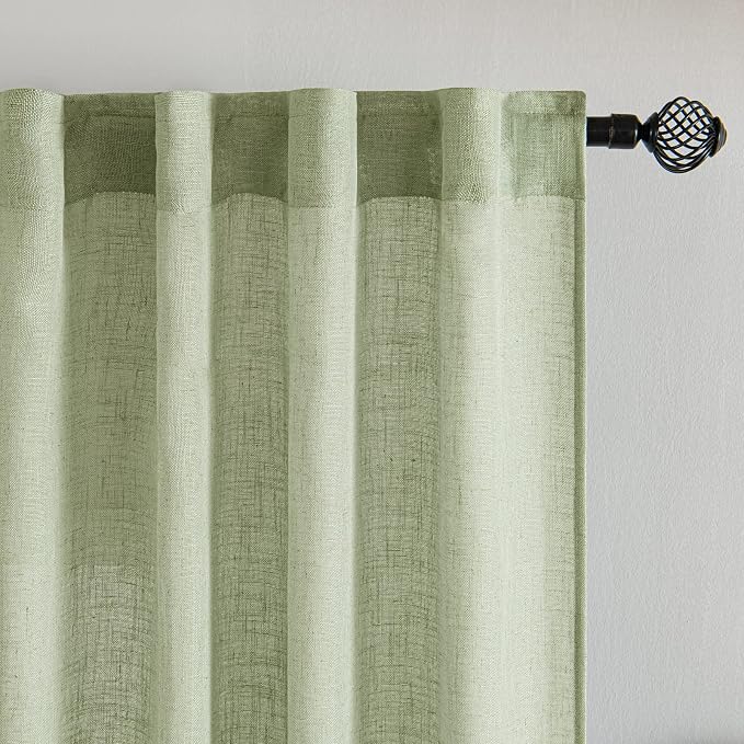MIULEE Sage Green Kitchen Curtains 36 Inch Length 2 Panels, Soft Thick Linen Textured Semi Sheer Light Filtering Short Cafe Tier Curtains for Small Half Window Bathroom Laundry Back Tab Rod Pocket