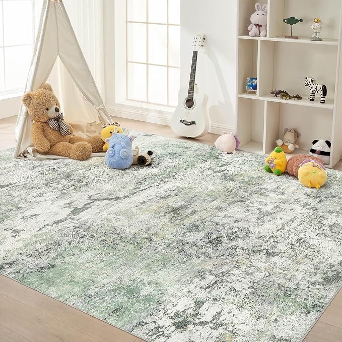 DMOYEST Area Rug Living Room Rugs - 5x7 Large Soft Indoor Neutral Modern Abstract Low Pile Washable Rug Carpet for Bedroom Dining Room Farmhouse Home Office - Green/Grey/Yellow