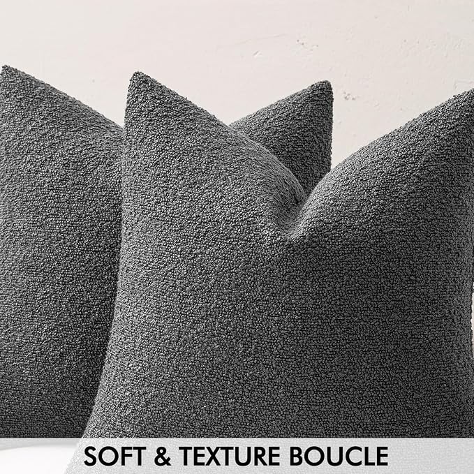 MIULEE 18x18 Decorative Lumbar Boucle Couch Pillow Covers Charcoal | Set of 2 Textured Neutral Throw Pillow Covers, Accent Solid Pillowcases, Sofa Living Room Home Decor