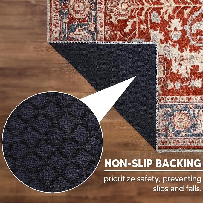 Keen Home Design 6x9 Rug - Machine Washable Area Rug with Non-Slip Backing, Ideal for Living Room, Dining Room, Bedroom - Vintage, Easy Clean, Durable, Low Pile Rug - (6' x 9')