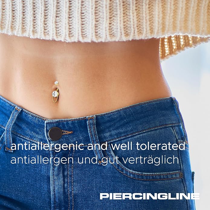 PIERCINGLINE titanium belly button piercing with internal thread, set crystals + chain - belly button ring gold, silver, rosegold piercing
