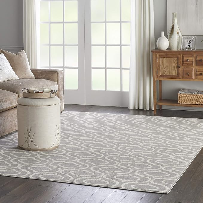 Nourison Home Jubilant Grey 8'6" x 12' Area Rug - Easy Clean, Non Shedding, Bed Room, Living Room, Dining Room, Kitchen (9' x 12')