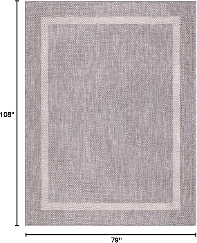 Luul Home Bordered Outdoor Rug 6x9 Washable Outside Carpet for Indoor Patio Porch Waterproof Easy Cleaning Non Shedding Area Rugs Gray 6 x 9