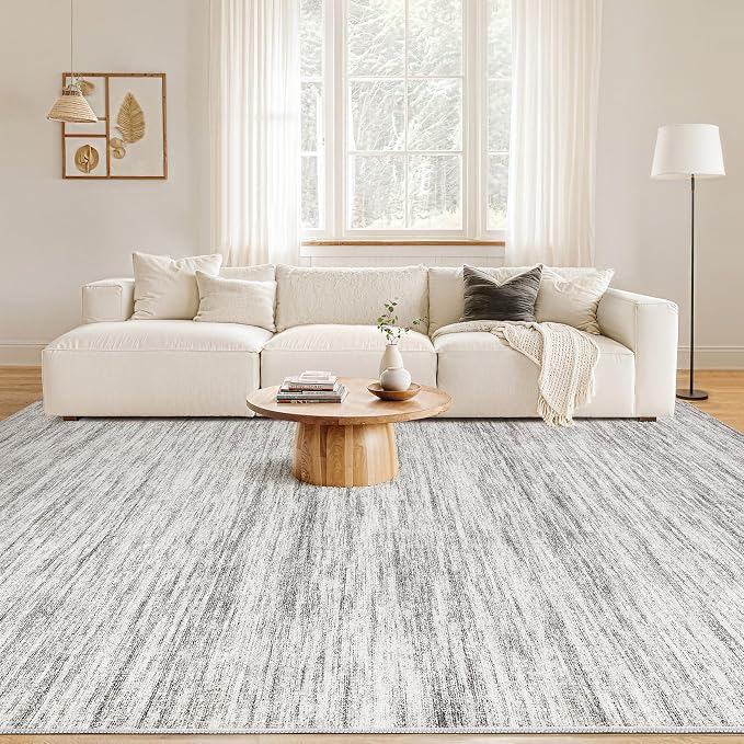 Nakagishi 9x12 Area Rugs Living Room: Washable Large Vintage Rug Neutral Non-Slip Soft Stain Resistant Indoor Carpet for Bedroom Nursery Dining Room Office Playroom - Grey-01