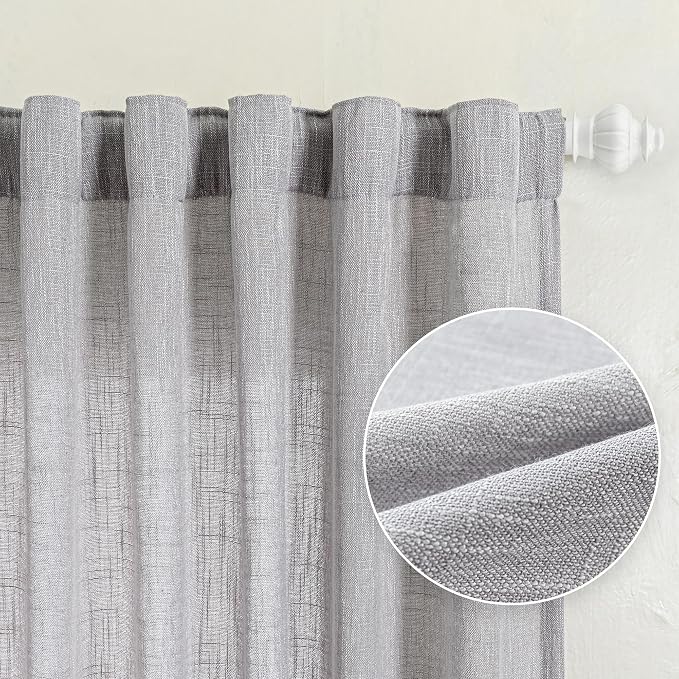 MYSKY HOME 90 Inch Farmhouse Curtains for Living Room, Sliding Door Patio Drapes for Doorways Soft Semi Sheer Light Filtering Window Decor, 50" Width x 90" Length, Light Grey, 2 PCs