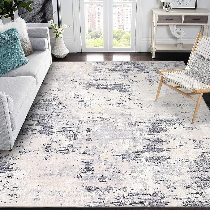 ROYHOME 9x12 Modern Abstract Accent Rug for Living Room Stain Resistant Non Slip Low Pile Accent Bedroom Rug Indoor Floor Cover for Office Home Decor, Grey Taupe