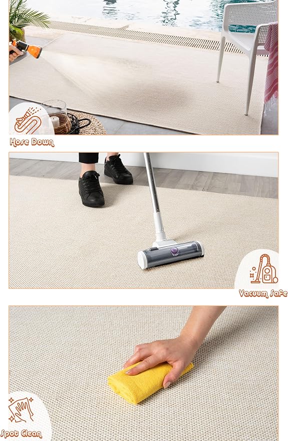 Angela Easy Jute Indoor Outdoor Rug, 4x6 Natural Solid Jute Look, Polyester, Durable & Easy Care Outdoor Farmhouse Carpet for Patio, Porch, Living Room (4' x 6', Ivory)