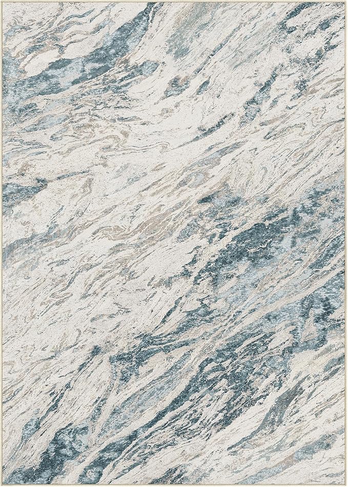 Area Rugs for Living Room: 9X12 Abstract Washable Rug Modern Neutral Large Soft Stain Resistant Non-Slip for Bedroom Dining Room Indoor Home Office Carpet - Blue Brown