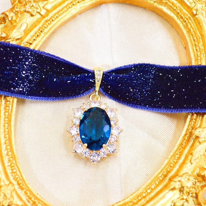MOMOCAT 14K Gold Plated Sapphire Imitation Velvet Choker Necklace for Women Thick Chokers Birthstone Chocker Vintage Pendant Necklaces Chockers for Women Teen Girls Princess Costume Jewelry Aesthetic