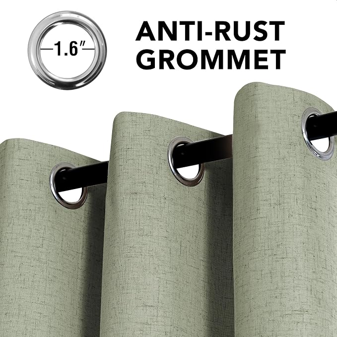 H.VERSAILTEX Linen Curtains 100% Blackout Curtains for Bedroom 84 inch Long Full Light Blocking Nature Linen Blended Window Curtains for Living Room Nickel Grommet (2 Panels, Heathered Tea)