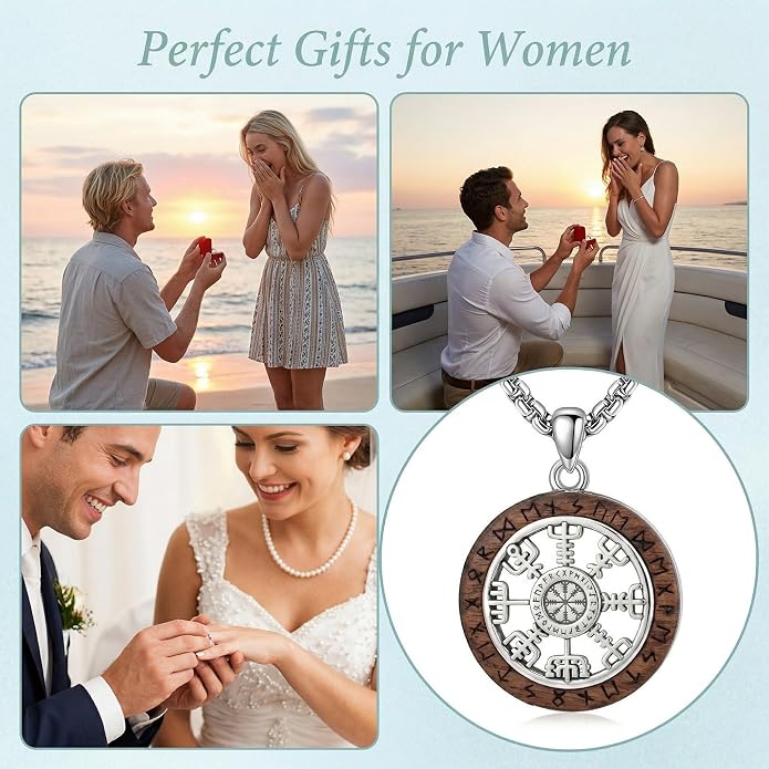 Viking Compass Necklace Sterling Silver Runes Vegvisir Pendant Necklace Mothers Day Jewelry Gift for Women Mom