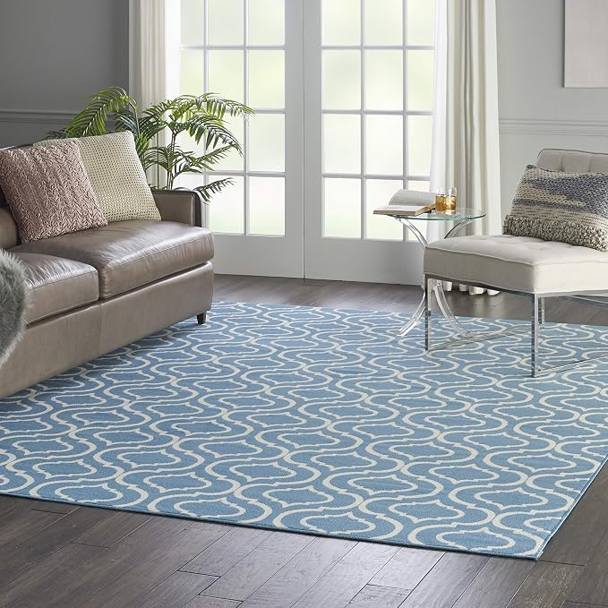 Nourison Home Jubilant Blue 7'10" x 9'10" Area Rug - Easy Clean, Non Shedding, Bed Room, Living Room, Dining Room, Kitchen (8' x 10')