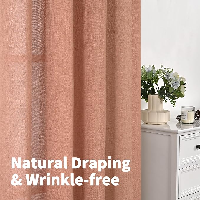 YoungsTex Terracotta Linen Curtains 40 Inch Length, Short Burnt Orange Drapes with Bronze Grommet Light Filtering Privacy for Bathroom Kitchen Window, 42 x 40 Inch, 2 Panels
