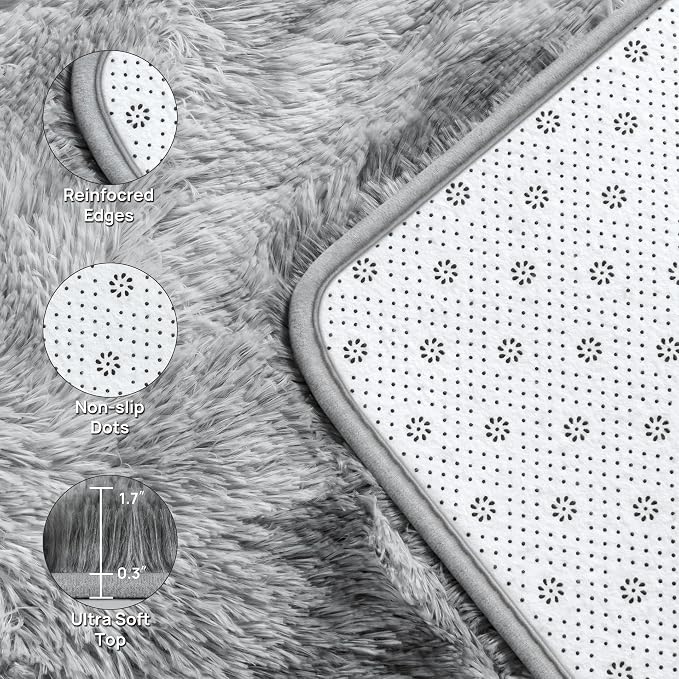 Deerhoo Large Shag Area Rugs 6 x 9, Tie-Dyed Plush Fuzzy Rug for Living Room, Ultra Soft Fluffy Furry Rugs for Bedroom, Indoor Carpet Nursery Rugs for Kids Room Home Decor, Light Grey