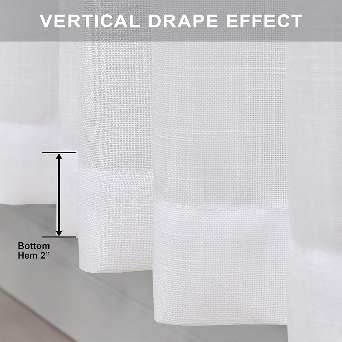Pitalk White Boho Curtains 58 Inches Long for Living Room Bedroom 2 Panel Linen Back Tab Modern Farmhouse Window Curtain Privacy Semi Sheer White Linen Drape Pinch Pleated Look Curtain 52 x 58 Length