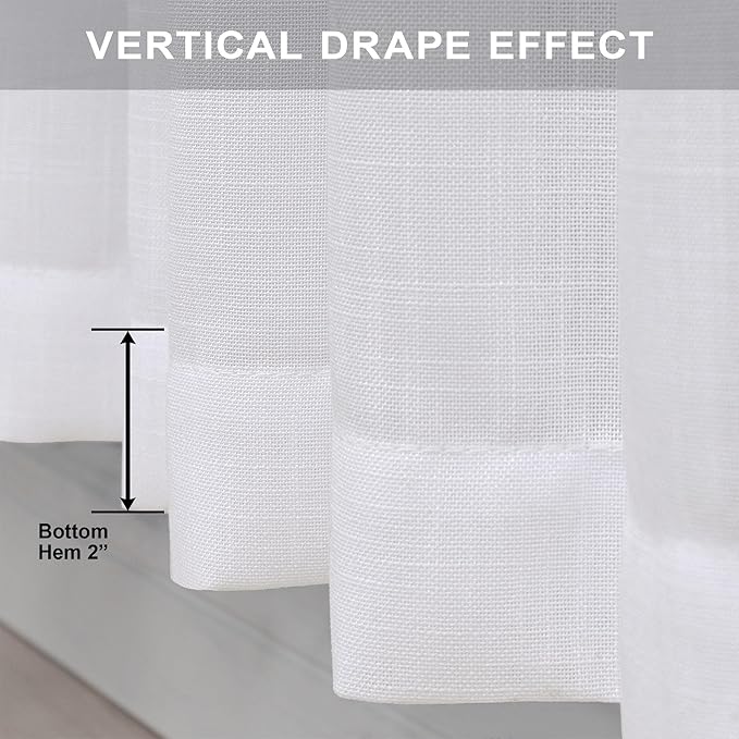 Pitalk White Curtains 78 Inches Long for Sliding Glass Door 2 Panels Set Rod Pocket Tab Modern Farmhouse Semi Sheer Flax Linen Drapes Light Curtains for Living Room Pinch Pleated Look 52 x 78 Length