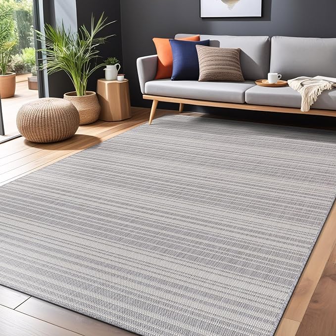 Luul Home Stripe Outdoor Rug 5x7 Washable Outside Carpet for Indoor Patio Porch Waterproof Easy Cleaning Non Shedding Area Rugs Gray 5 x 7