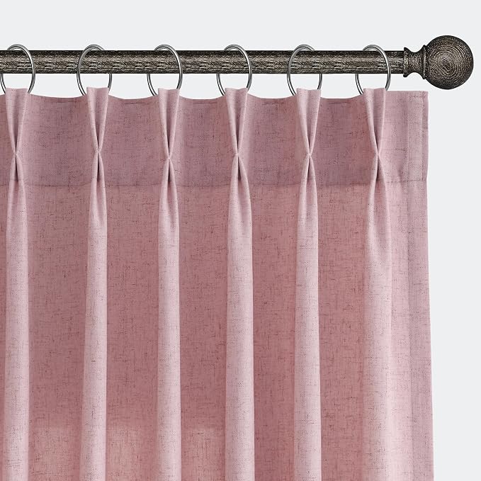 Aersas Pink Linen Pinch Pleated Curtains 90 Inches 2 Panels Set Back Tab Rod Pocket Semi Sheer Light Filtering Modern Farmhouse Drapes Flax Texture Fabric Window Treatments for Bedroom 40x90 Inch