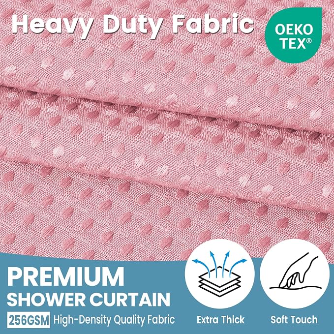 EUTXL 256GSM Heavyweight Shower Curtain with Liner - Waffle Textured Heavy Duty Shower Curtains for Bathroom,71W x 74H,Pink