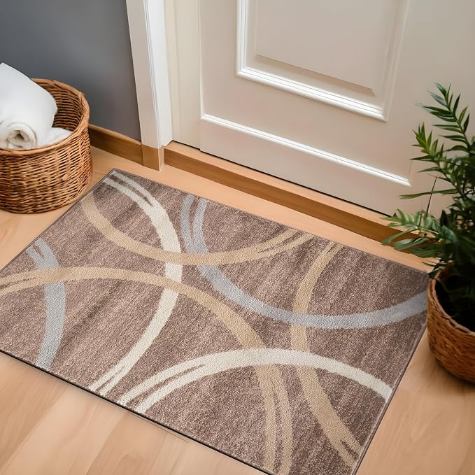 Rugshop Wavy Circles Modern Accent Fade-Resistant Area Rug Brown 2'7" x 4'