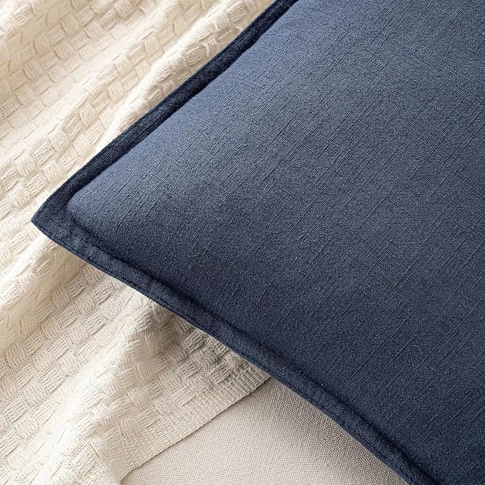 MIULEE Decorative Linen Pillow Covers 18x18 Inch Indigo Blue | Boho Farmhouse Neutral Couch Throw Pillows for Bed, Pack of 2 Accent Coastal Modern Pillowcases, Sofa Livingroom Home Decor