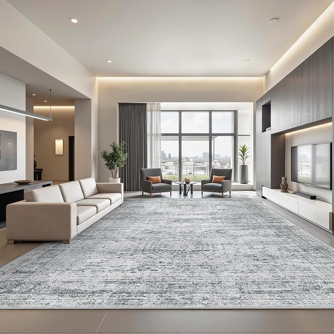 8x10 Area Rugs for Living Room,Large Washable Rug,Grey | Rugs for Bedroom,Dining Room,Office,Low Pile,Soft, Neutral Rug,Stain Resistant Indoor Carpet,Non Slip,Home Decor
